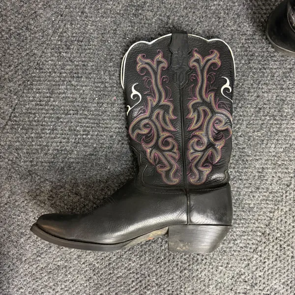 Justin womens Black Leather Western Cowboy Boots Embroidered L2910 Size 10 B - Image 4