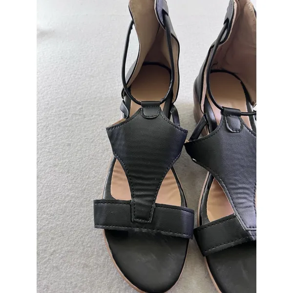 Womens Gladiator Wedge Sandal Ankle Strap Open Toe Shoe Boho Summer‎ US 9 Black - Image 10
