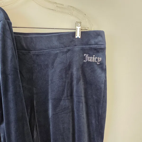 Juicy Couture Velour Tracksuit Navy Blue XL Velvet Plush Zip Lounge Set Y2K 90s - Image 4