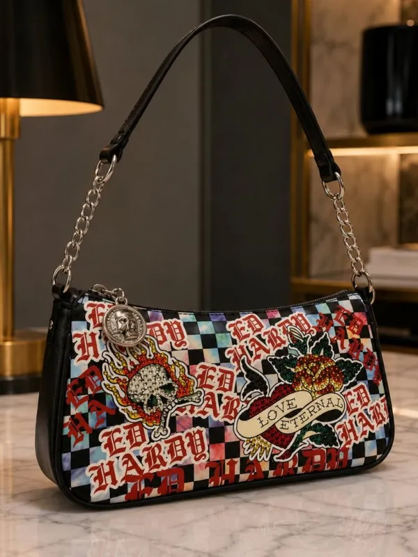 Ed Hardy Love Eternal Y2K Skull Rose Rhinestone Shoulder Bag NWT - Image 4