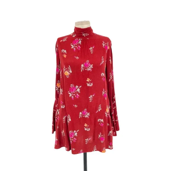 Free People Tate Tunic Dress in Vintage Combo Red Floral‎ Print Size Medium - Image 3
