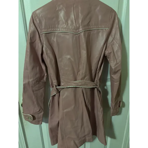 Wilsons Leather Maxima Womens Pink Leather Trench‎ Coat Belted Leopard Lining S - Image 4