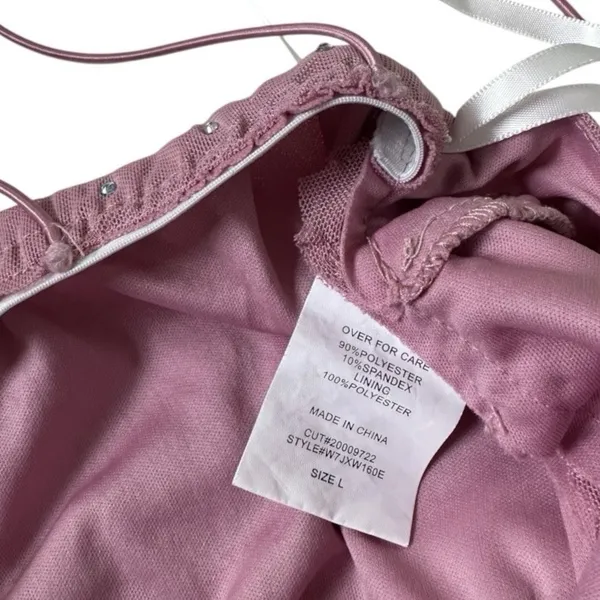 Windsor Pink Mesh Ruched Rhinestone Bodycon V-Neck Dress Party Large | 16-9 - Image 7