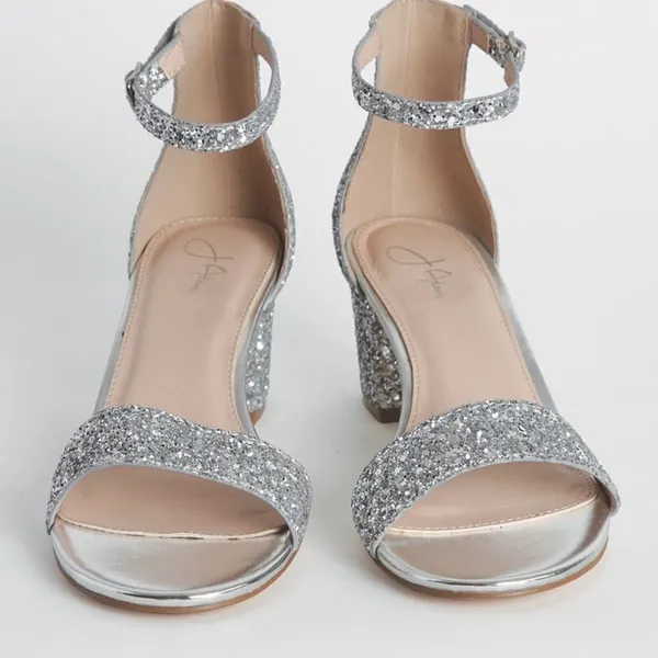 J. Adams Silver Glitter Block Low Heels with ankle strap Size 7.5. B76 - Image 2