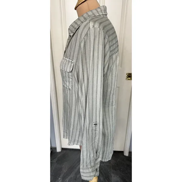 Billie T‎ Striped Utility Shirt Green Button Up Long Sleeve Boho Western - Image 5