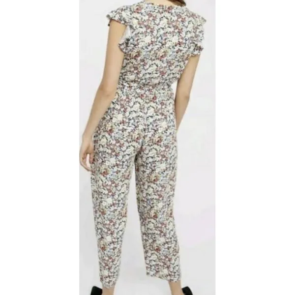 Free People Jumpsuit Womens XS Multicolor Floral Flutter‎ Sleeve Boho Jumpsuit - Image 3