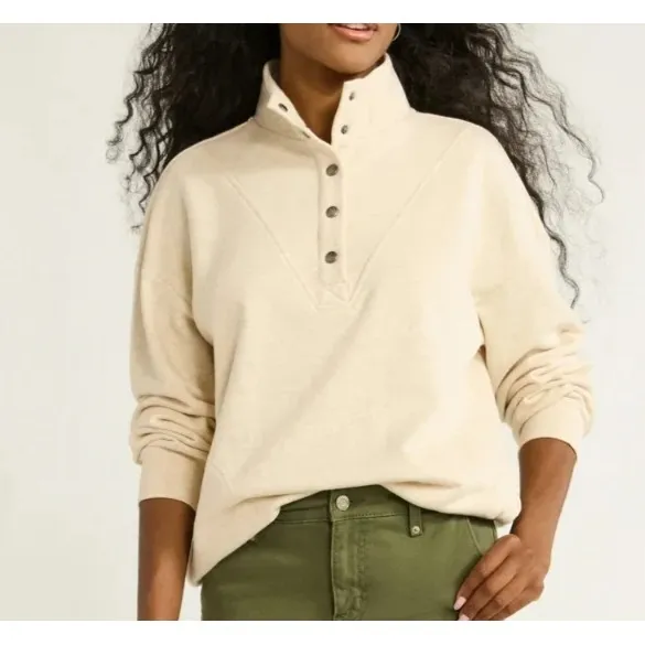 Time and Tru Womens Sweatshirt Size S Oatmeal Heather Mock Neck Henley Pullover - Image 7