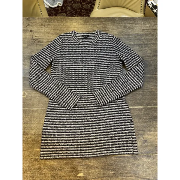 Theory Blue Gray Striped Texture Rib Stretch Sweater Crewneck Size Small - Image 4