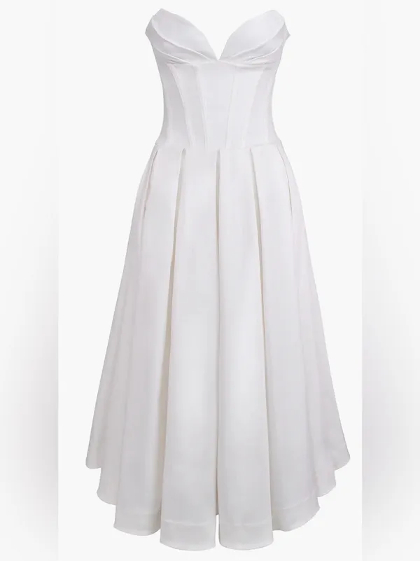 NEW HOUSE OF CB Lady Strapless Corset White Midi Dress Sz S FULLER CUP - Image 4