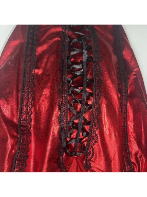 Walmart Red Metallic Lace Corset Costume Top Medium - Image 2