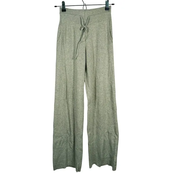UNIQLO Womens Ribbed Knit Wide Leg Lounge Pants Size S Green Drawstring Casual - Image 2