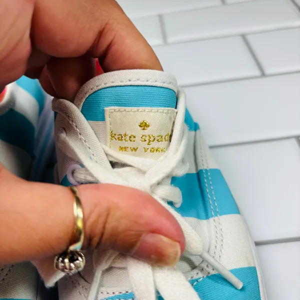Keds X Kate Spade Cabana Stripe Platform Sneakers Women 7 White‎ Blue Nautical - Image 10