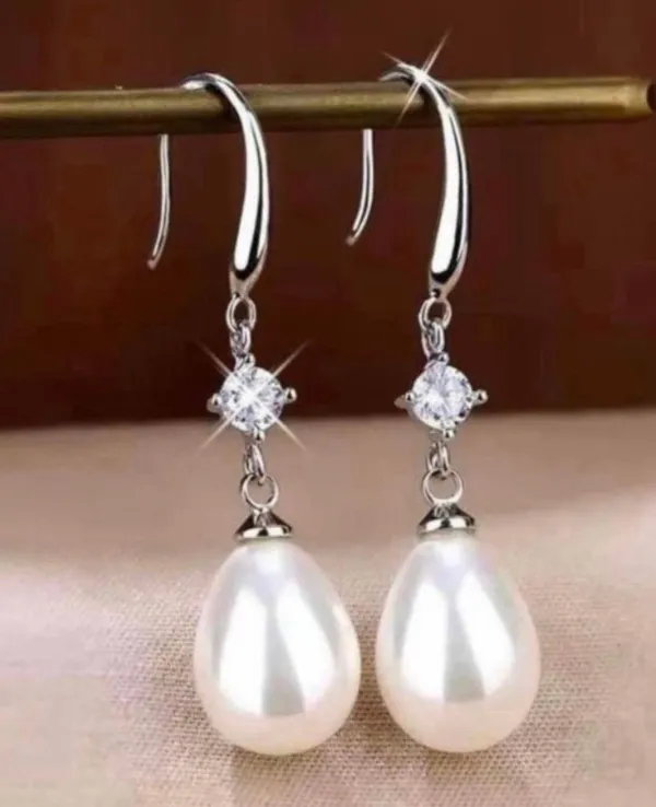 925 Silver Plated White Pearl Dangle Drop Earrings for Women - Image 3
