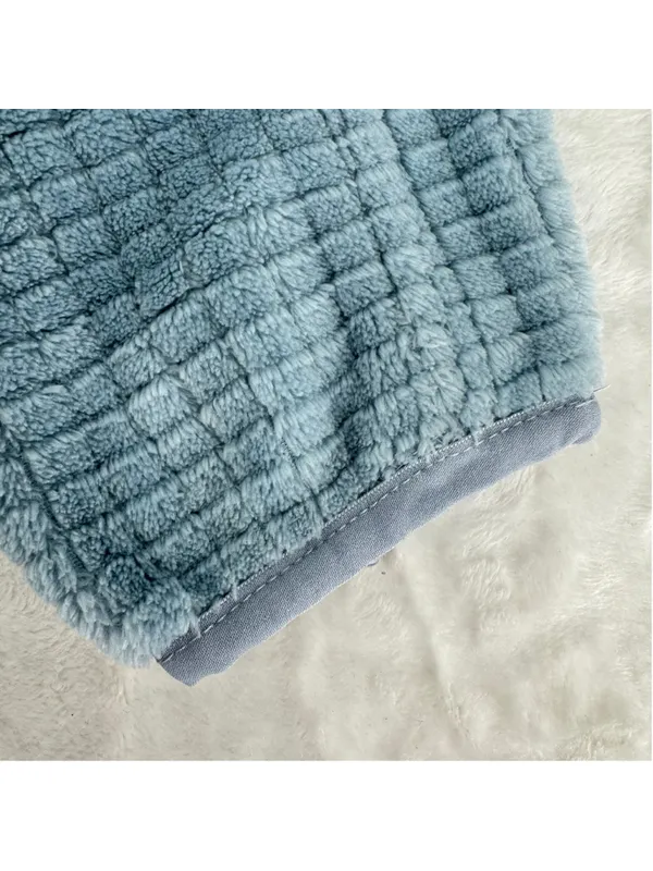 Orvis Pastel Blue Pullover Quarter Snap Mock Neck Pockets Teddy Faux Fur Medium - Image 5