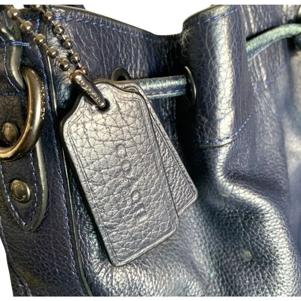 Coach Mickey Navy Blue Pebbled Leather Drawstring Bucket Bag Crossbody Classic - Image 4