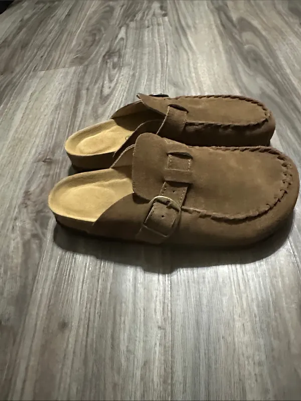 Cushionare Women’s Suede Buckle Mules in Brown - Image 6