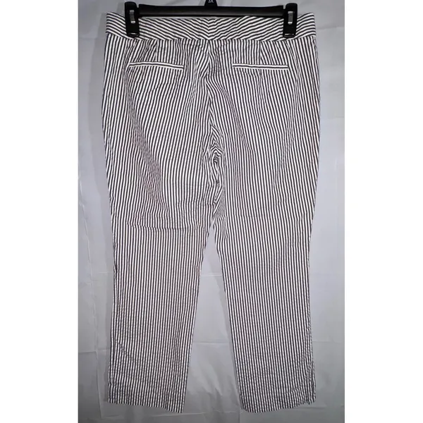 J. Crew Women 8 Seersucker Pants Navy Blue White Striped Cotton Cropped Nautical - Image 2