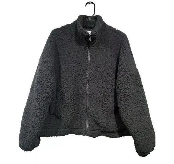 Urban Outfitters Women's Fleece Teddy Coat Jacket Fuzzy Black Soft Sherpa Sz M - Image 2