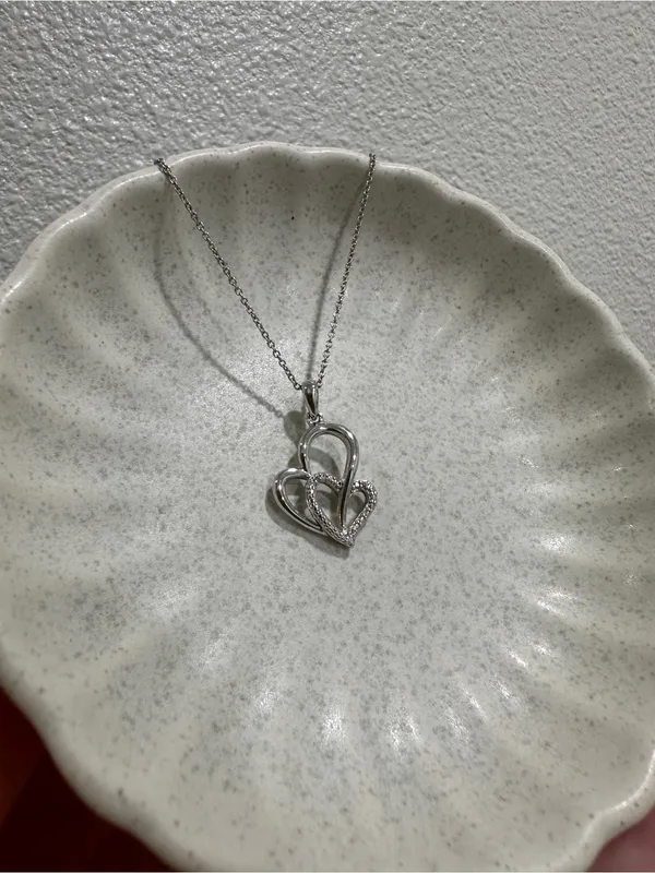 Double Heart Pendant Necklace in Silver - Image 3