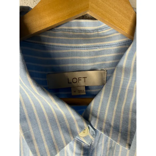 Loft Womens Blue White Striped Short Sleeve Button Down Rayon Shirt Medium - Image 4