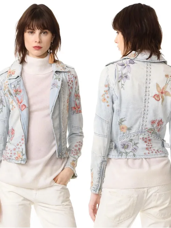 BLANK NYC Floral Embroidered Denim Moto Jacket‎ - Image 2