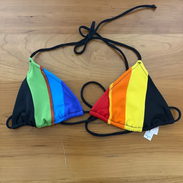 Victorias Secret Rainbow Colorblock Triangle Bikini Set Small High Leg String - Image 2