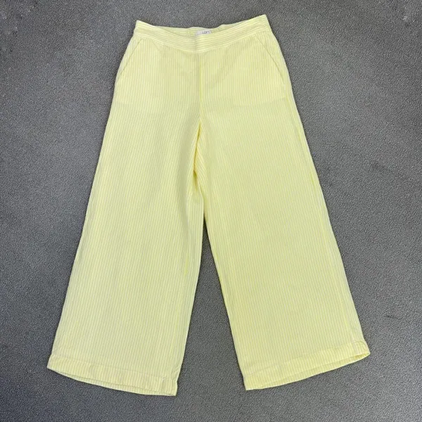 Loft Striped Linen Blend Wide Leg Crop Pants‎ Yellow White Small Lined Preppy - Image 16