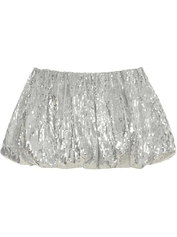 NEW Bubble Mini Skirt Sequin Sparkly High Elastic Waisted Puffy Balloon Short M - Image 2