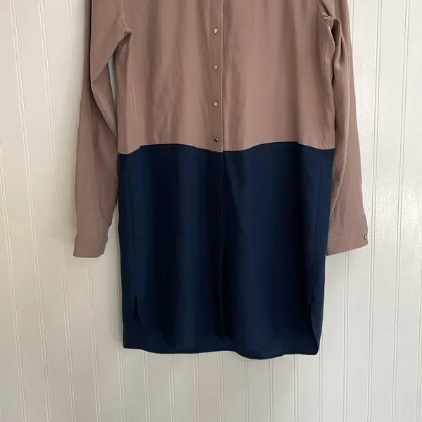 AMANDA UPRICHARD Colorblock Shirt Dress Long Sleeve in Tan/Navy Size S *Flawed - Image 6