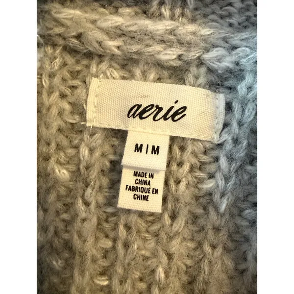 Aerie‎ Grey Chunky Knit Mock Neck Sleeveless Sweater Vest Medium - Image 3
