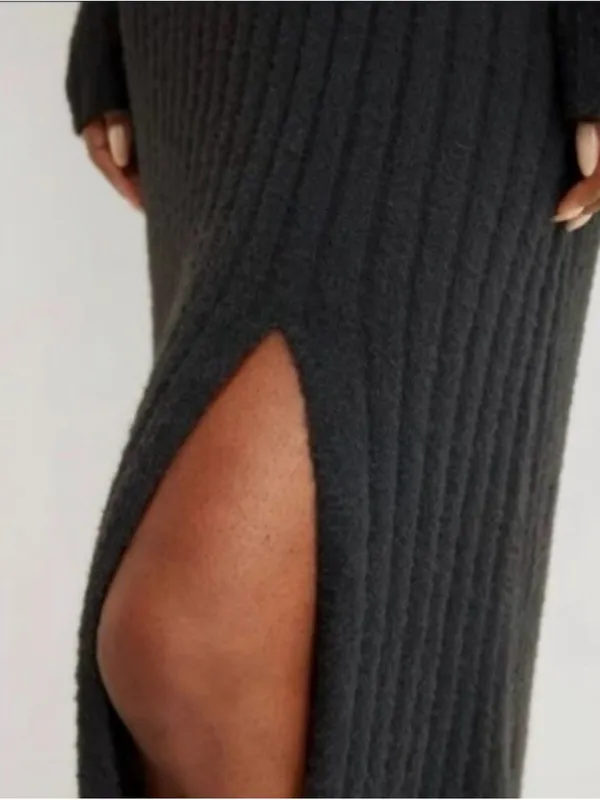 NWT Aerie‎ So Soft Ribbed Mock Neck Long Sleeve Midi Dress in Gray Size XS - Image 2