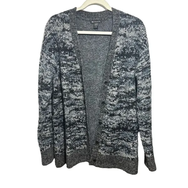 Athleta Sz S Westlake Textured Cardigan Sweater Gray Fog Camo Fine Merino Wool - Image 5
