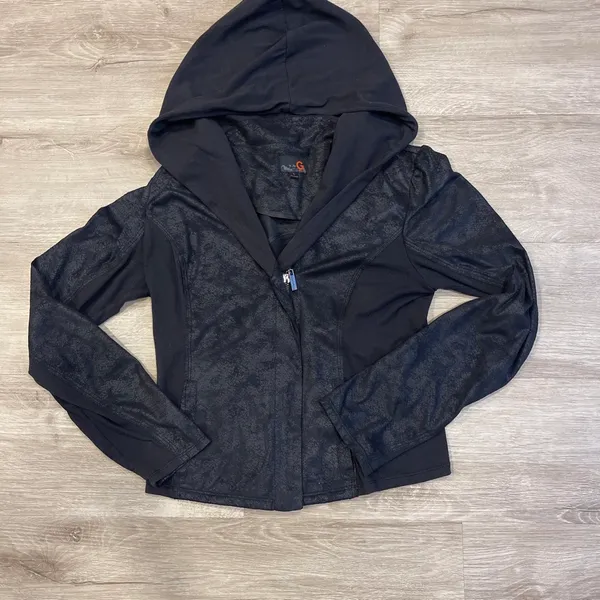 Guess Women’s moto Jacket black hooded Faux Leather S - Image 2