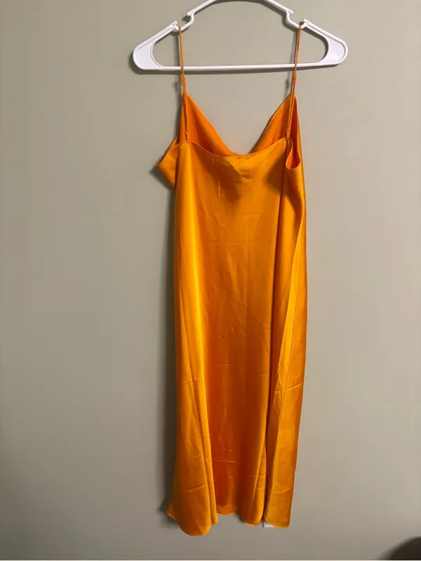 J. Crew Satin Slip Dress Orange Midi Cami Cowl Neck Size 12 Large Straps - Image 2