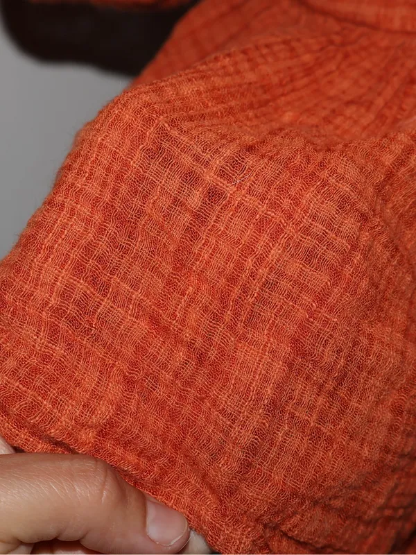 Boho Gauzy Square Neck Puff Sleeve Top Rust Small Orange - Image 6