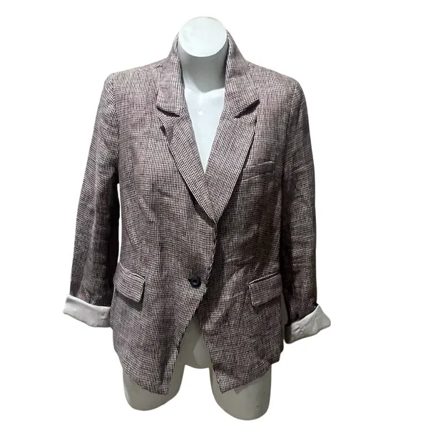 Free People Blazer Womens Size M Brown Plaid Single Button Notched Lapel - Image 3