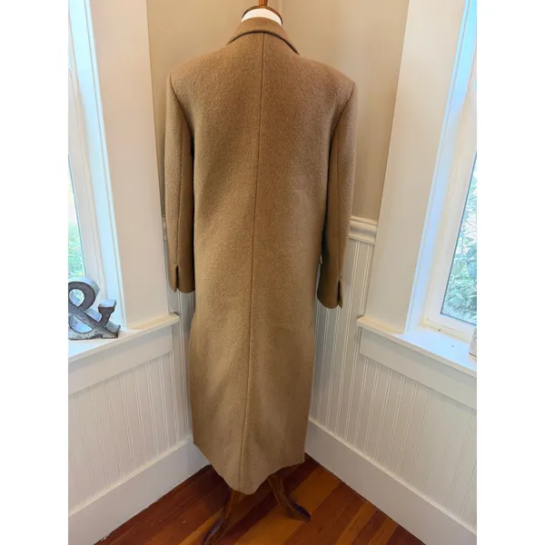 Sandro Straight Cut Brushed Wool Coat Double Breasted Long Camel Brown 36 S - Image 3