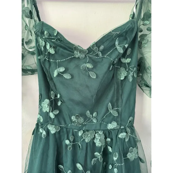 NWT Lulus Darling Charisma Emerald Mesh Embroidered Midi Dress Size Medium - Image 6