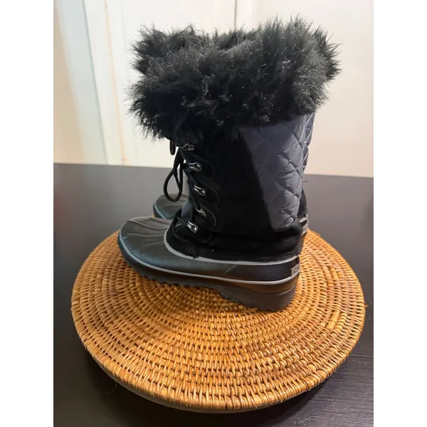 Khombu Nordic‎ Women's Black Grey Faux Fur Trim Winter Snow Duck Boots Size 8M - Image 6