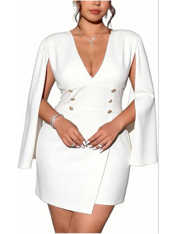 NEW V Neck Cape Blazer Split Sleeve Elegant Business Casual Blazer Mini Dress S - Image 5