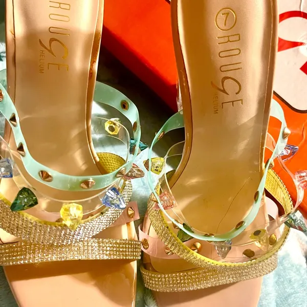SLASH-10 Rainbow RHINESTONE HIGH HEEL Women – Nude Patent Size 7 - Image 7