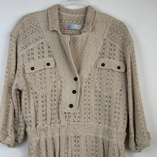 Free People Beach Ryan Crochet Romper in Summer Khaki Size Medium - Image 3