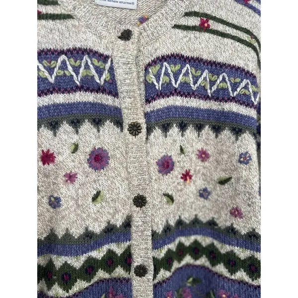 Vtg Northern Treasures Wool‎ Blend Granny Sweater Cardigan M Cottagecore Floral - Image 4