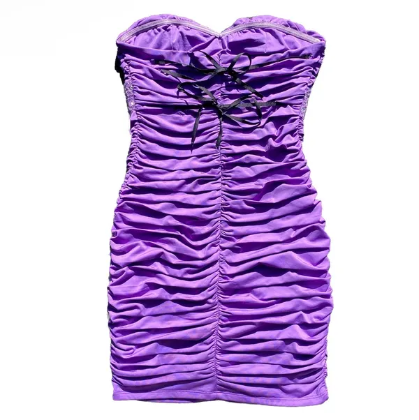 💜 Nikibiki Medium Plum Violet Purple Beaded Rhinestone Cut Out Bodycon Dress 💜 - Image 4