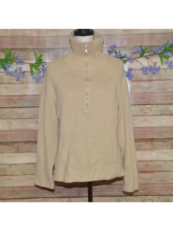 BTFBM Womens Tan Ribbed Knit High Neck Quarter Zip Sweater Size M So Soft Casual - Image 5