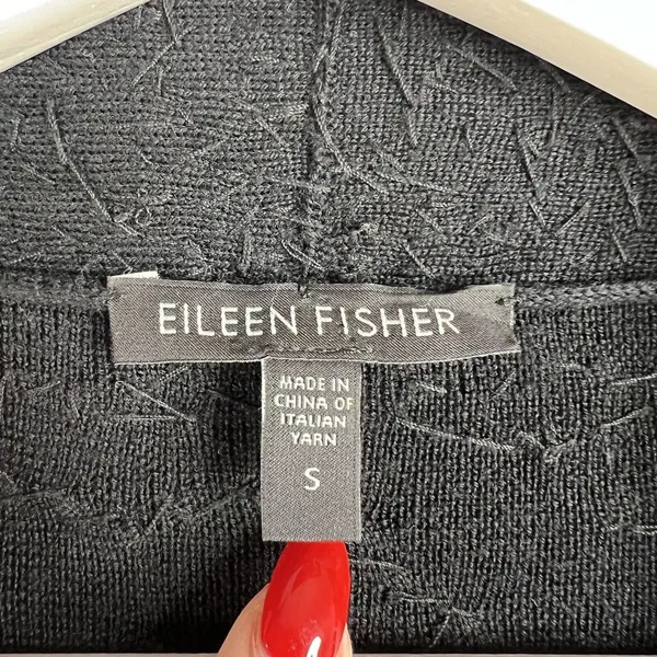 Eileen Fisher S Cardigan Black Beaded Merino Wool Open Front Italian Yarn Luxury - Image 7