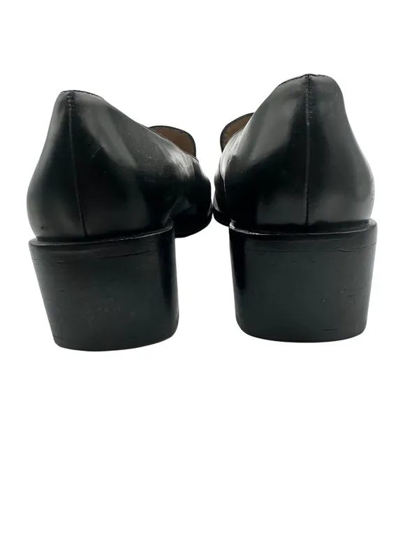 Gucci Size 9.5 Leather Block Heel Loafers Metal Buckle Details Black - Image 13