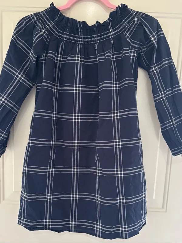 Abercrombie & Fitch Navy and White Plaid off the shoulder dress XS - Image 2