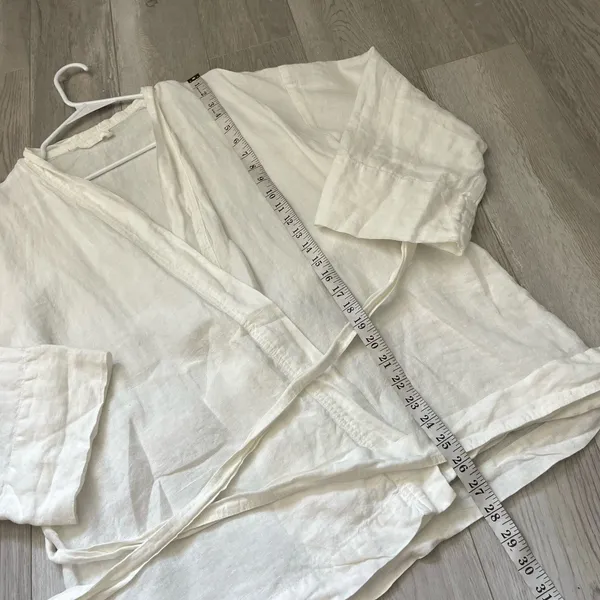 Linen Wrap Top open front long sleeve womens White (medium) minimalist natural - Image 5