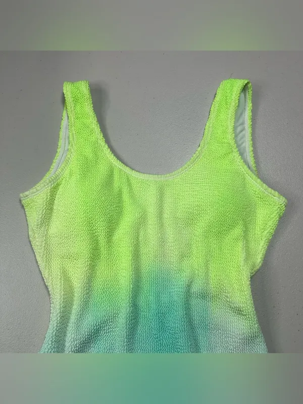 Green Aqua Ombre One Piece Swimsuit Women’s XS Scoop Neck Textured Swimwear - Image 4